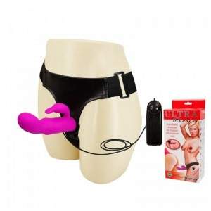 15 cm (5.9 in) Silicone Strap-on Virating Harness Dildo with Clitoral Rabbit - Hismith