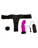 15 cm (5.9 in) Silicone Strap-on with Vibration Harness Dildo(Purple) - Hismith